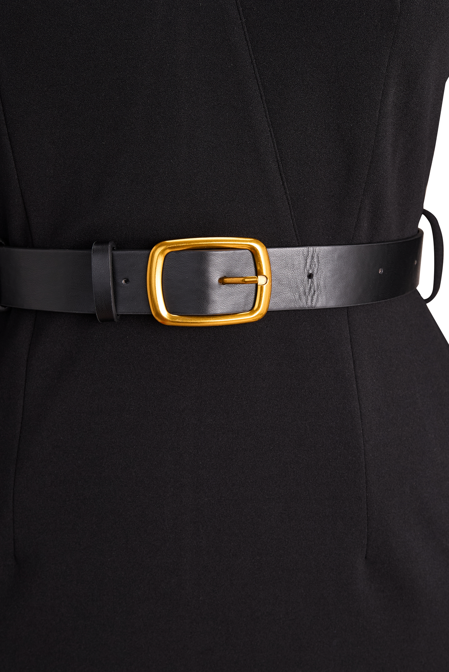 Women's Belted Black Pencil Midi Dress