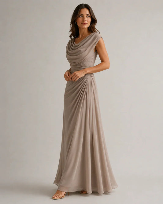 Women's Ruched Cowl Neck Maxi Dress
