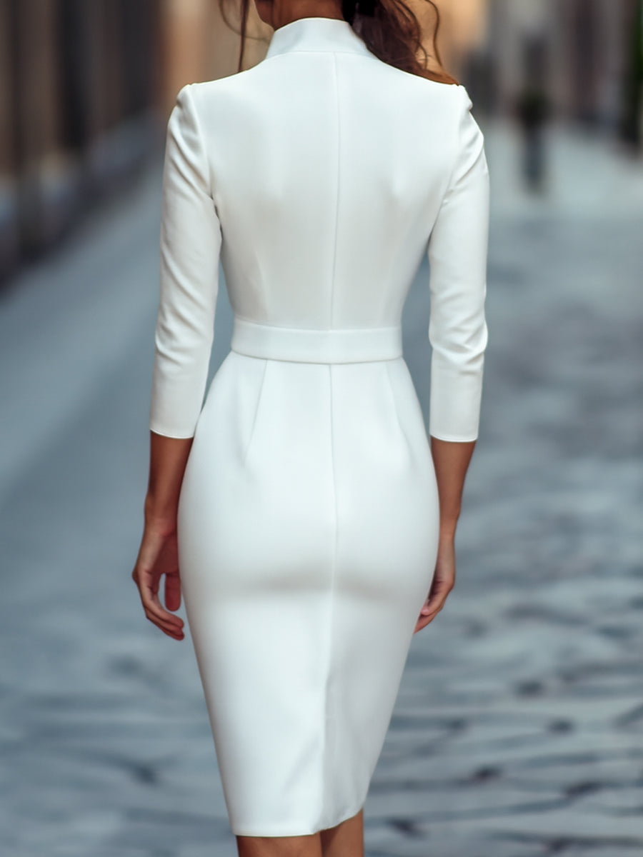 Women's Belted Black Pencil Midi Dress