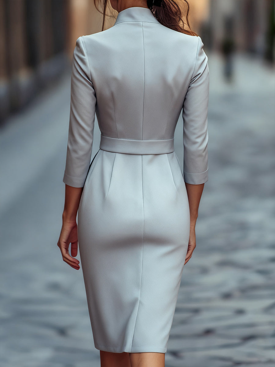 Women's Belted Black Pencil Midi Dress