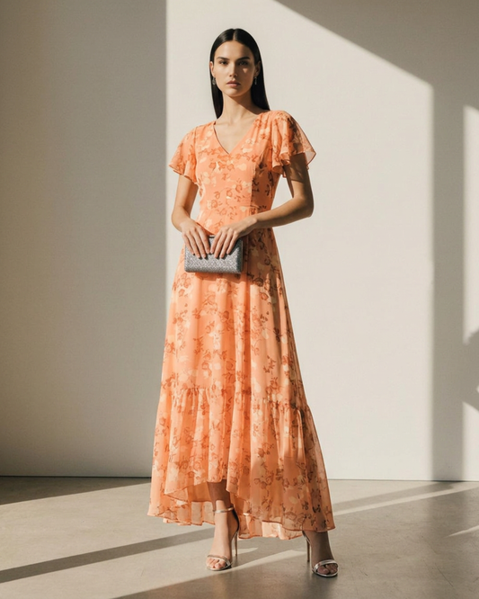 Women's Flutter Sleeve Floral Maxi Dress