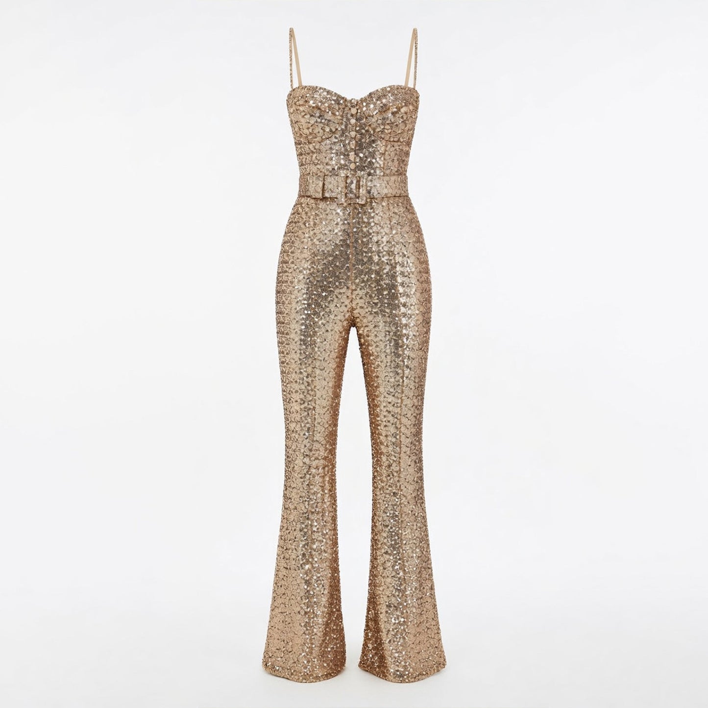 Women's Belted Sequin Wide Leg Jumpsuit