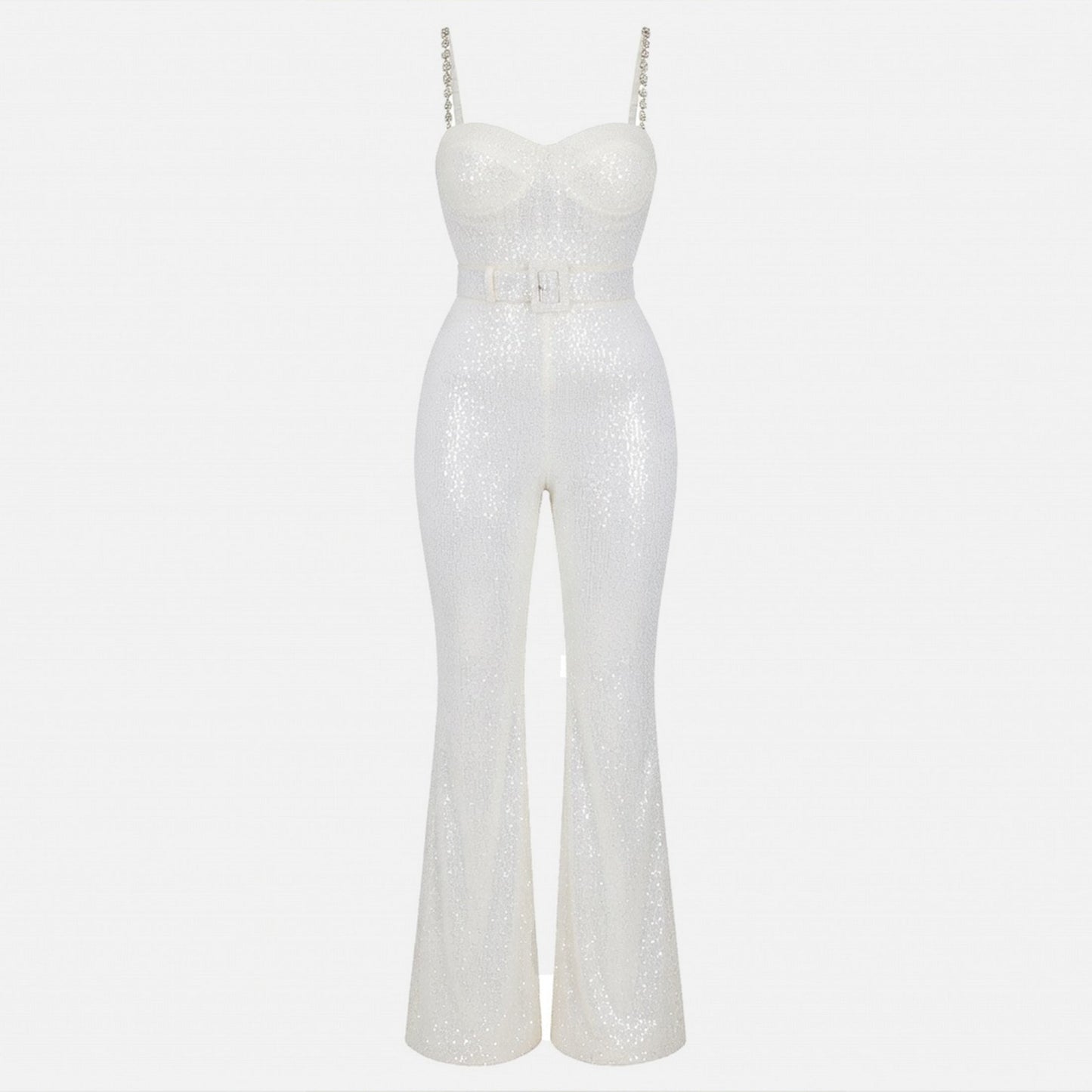 Women's Belted Sequin Wide Leg Jumpsuit