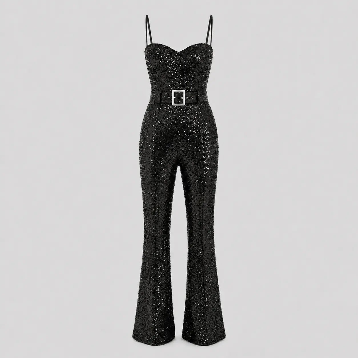 Women's Belted Sequin Wide Leg Jumpsuit