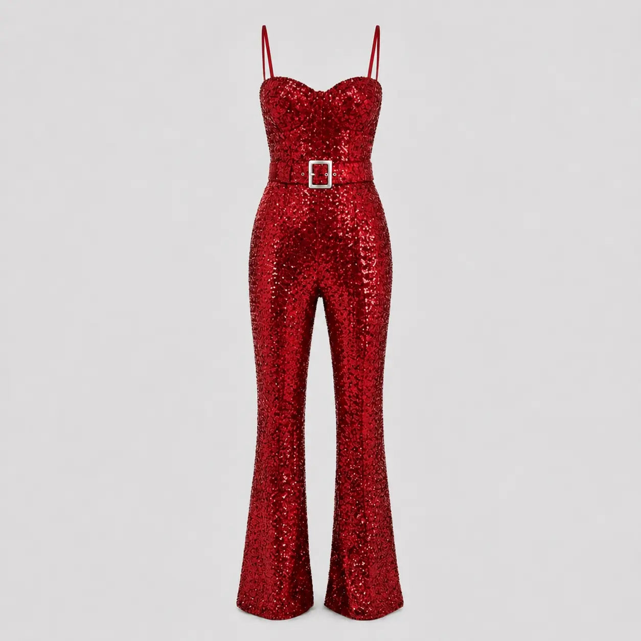 Women's Belted Sequin Wide Leg Jumpsuit