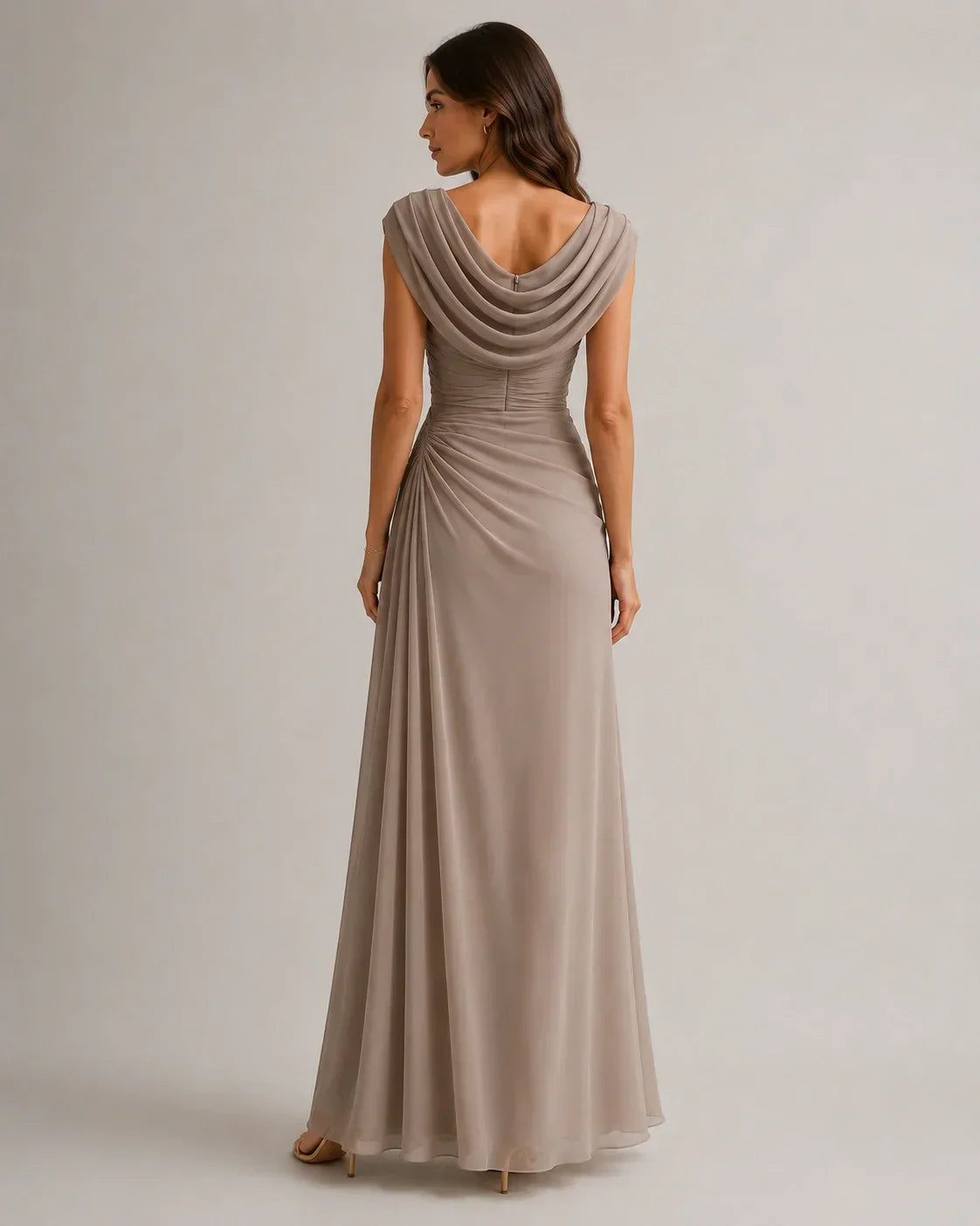 Women's Ruched Cowl Neck Maxi Dress