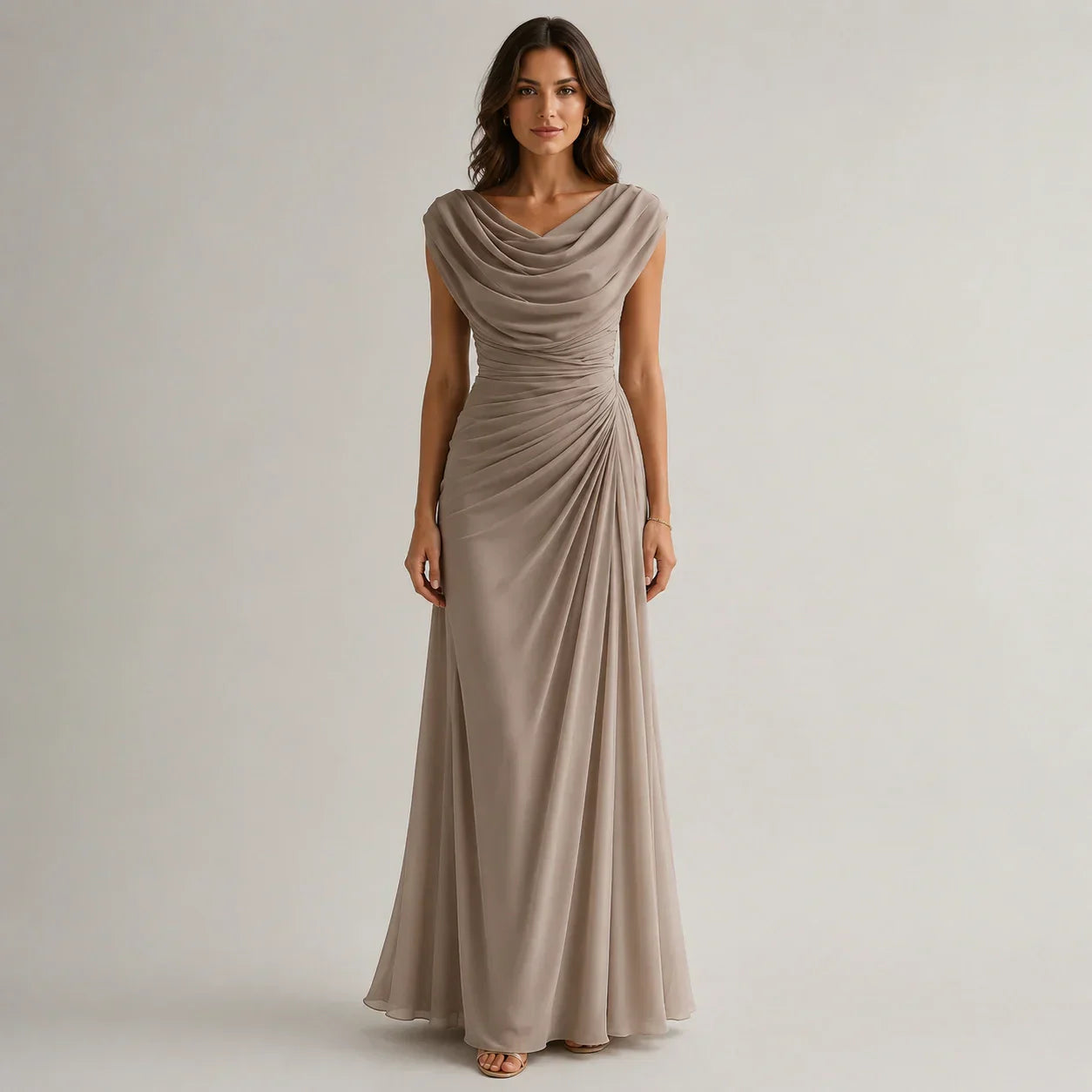Women's Ruched Cowl Neck Maxi Dress