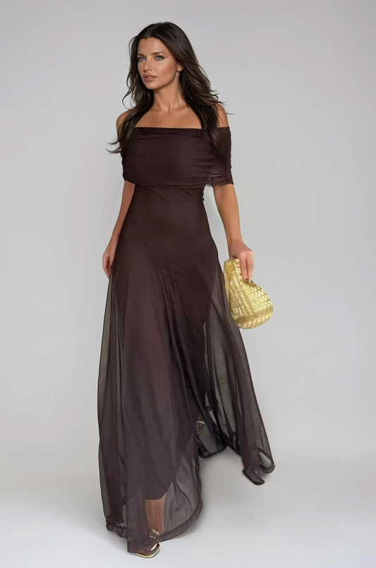 Women's Off Shoulder Mesh Maxi Dress