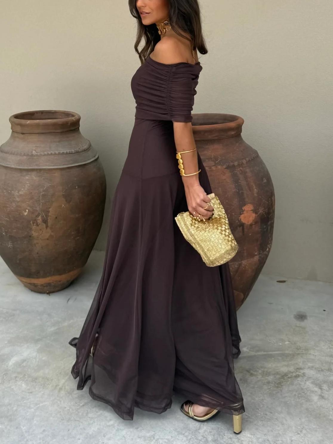 Women's Off Shoulder Mesh Maxi Dress