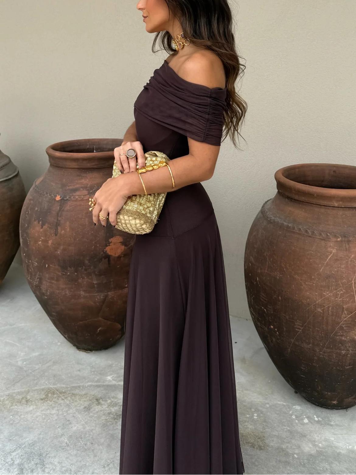 Women's Off Shoulder Mesh Maxi Dress